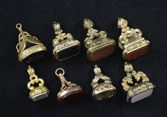 Eight assorted late 19th/early 20th century fob seals,